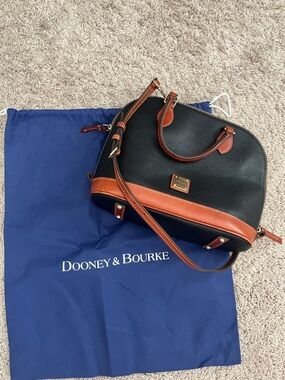 Dooney & Bourke Black Pebbled Leather Shoulder Bag with Brown Trim